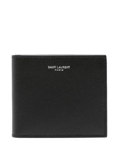 Saint Laurent East/west Wallet In Grain De Poudre Leather In Black