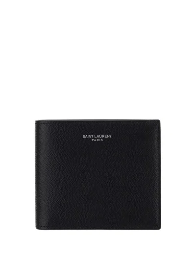 Saint Laurent Paris Logo-print Leather Wallet In Black