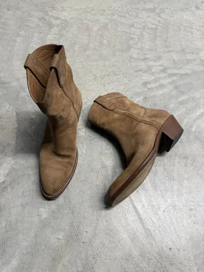 Pre-owned Saint Laurent Eastwood 45 Santiag Boots In Sand