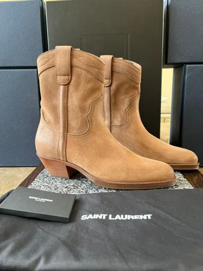 Pre-owned Saint Laurent Eastwood 45 Santiago Boots In Palude Wax