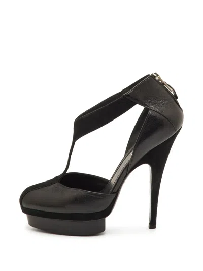 Pre-owned Saint Laurent Easy Strappy Platform Pumps In Black