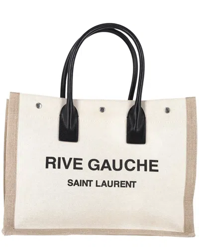 Saint Laurent Ecru Linen Natural Rive Gauche Tote (authentic Pre-loved) In Neutral