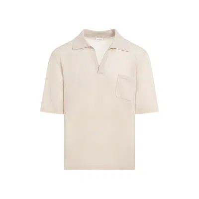 Saint Laurent Wool Polo Shirt In Nude & Neutrals