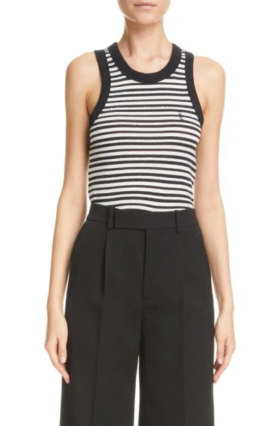 Saint Laurent Monogram-embroidered Stripe Tank Top In Noir Craie