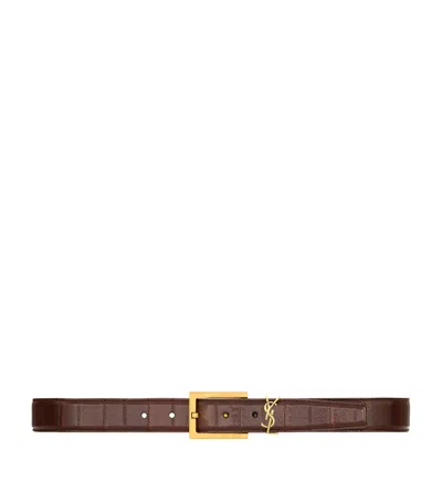 Saint Laurent Eeel Skin Cassandre Belt In Beige