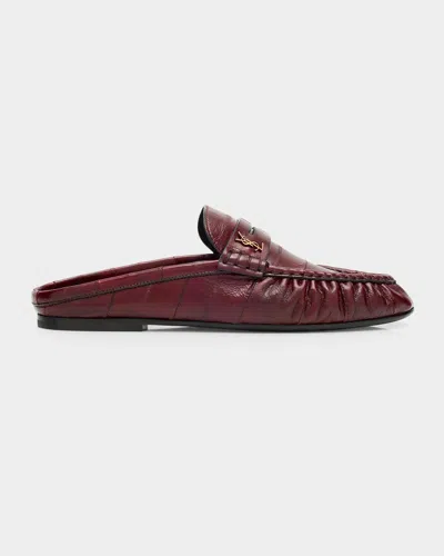 SAINT LAURENT EEL LEATHER LOGO MULE LOAFERS