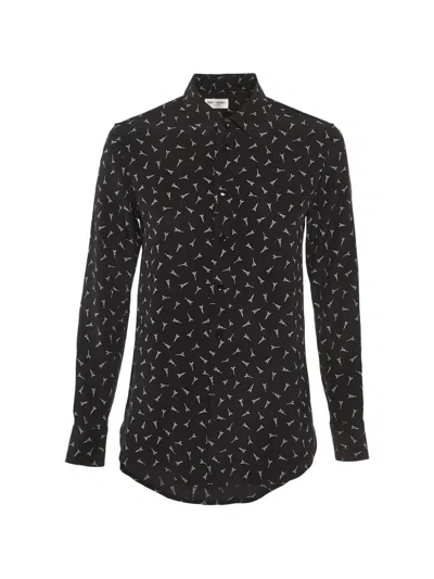 Pre-owned Saint Laurent Eiffel Tower-print Silk Shirt In Black