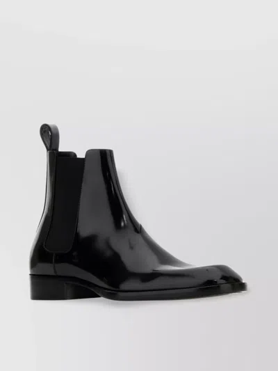 Saint Laurent Elastic Panels Leather Ankle Boots