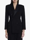 Saint Laurent Black Double-breasted Jacket With Peak Revers In Wool Woman In Black
