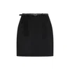 Saint Laurent Gathered Detailed Belted Mini Skirt In Black