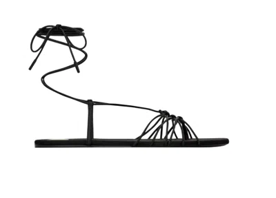 Saint Laurent Elegant Leather Flat Shoes With Ankle Strap In Black