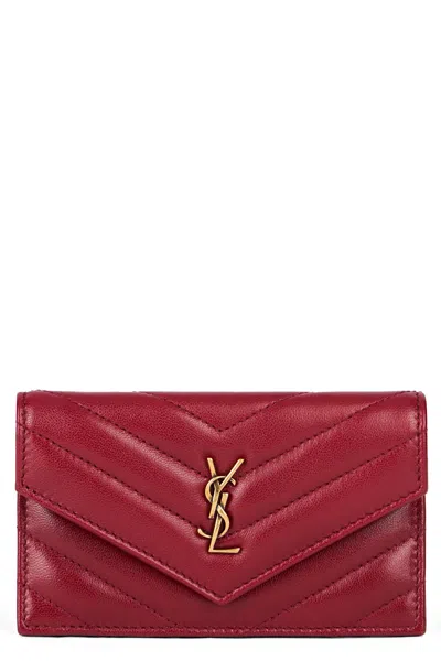 Saint Laurent Elegant Leather Mini Cardholder With Logo In Red