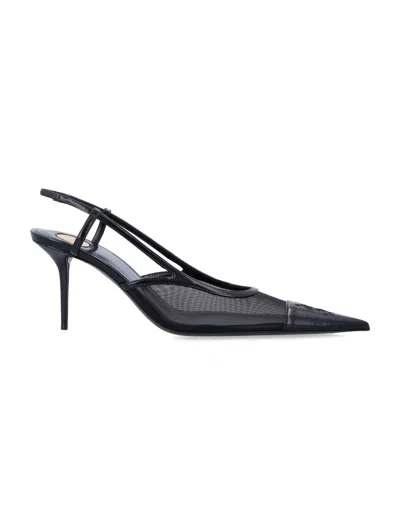 Saint Laurent Elegant Mesh Slingback Pumps With Pointed Toe And Stiletto Heel In Black