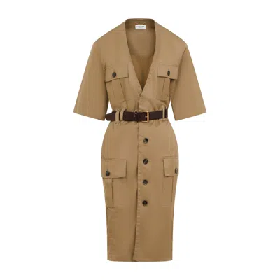 Saint Laurent Elegant Midi Dress For Spring/summer 2026 In Brown