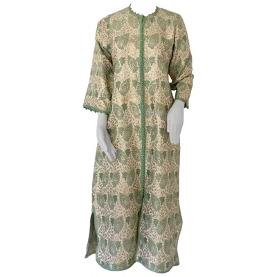 Pre-owned Saint Laurent Elegant Moroccan Caftan Green And Silver And Gold Metallic Floral Brocade