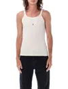 Saint Laurent White Tank Top With Cassandre Detail In Ribbed Cotton Man In White