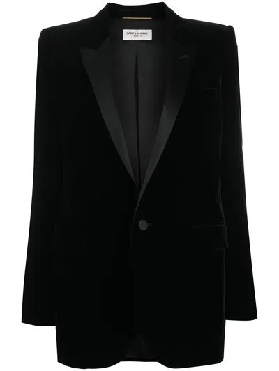 Saint Laurent Elegant Velvet Smoking Jacket For Women In Black