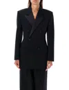 Saint Laurent Leger Armure Double-breasted Blazer In Black