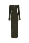 Saint Laurent Plunging V-neck Sleek Maxi Dress In Green