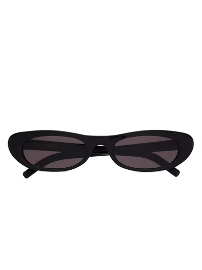 Saint Laurent Elongated Cat-eye Acetate Sunglasses With Nylon Lenses In Black