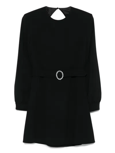 Saint Laurent Crystal Belt Long Sleeve Open Back Minidress In Black