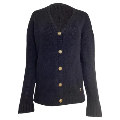 Pre-owned Saint Laurent Embellished Button Cardigans In Black Wool