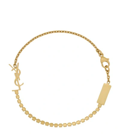 Saint Laurent Embellished Cassandre Bracelet In Metallic