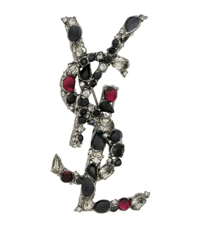 Saint Laurent Embellished Cassandre Brooch In White