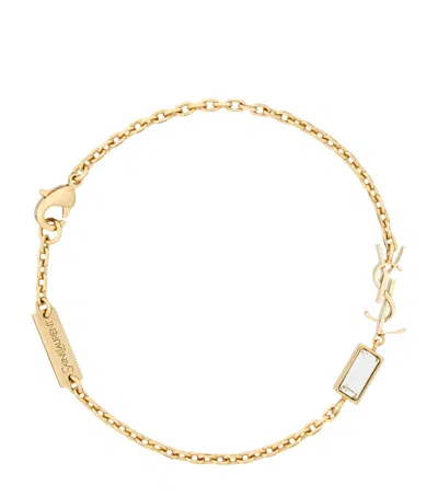 Saint Laurent Embellished Cassandre Chain Bracelet In Gold