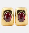 Saint Laurent Embellished Clip-on Earrings In Burgundy/brass Gold