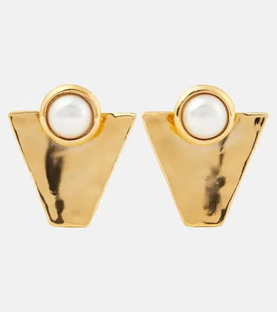 Saint Laurent Embellished Clip-on Earrings In Gold
