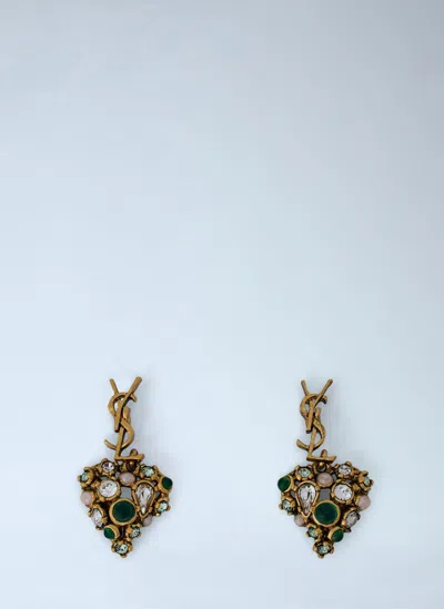 Saint Laurent Embellished Drop Earrings In Metallic