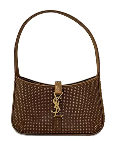 Saint Laurent Embellished Logo Shoulder Bag In Brown