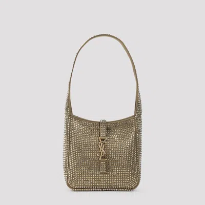 Saint Laurent Embellished Satin Le 5 Ã 7 Supple Baby Shoulder Bag In Brown