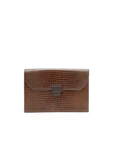 Saint Laurent Embossed Croc Clutch Bag In Brown