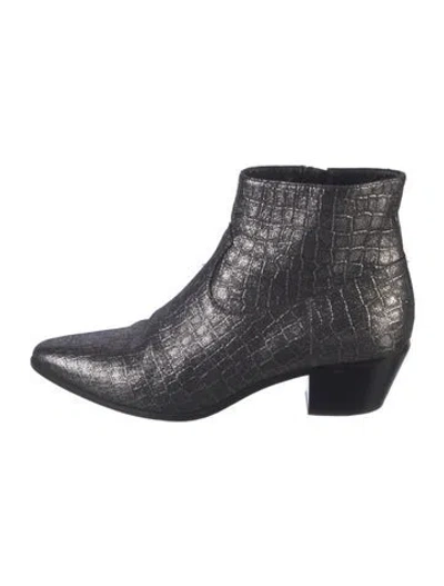 Pre-owned Saint Laurent Embossed Leather Animal Print Boots In Gray