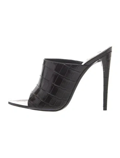 Pre-owned Saint Laurent Embossed Leather Animal Print Slides In Black