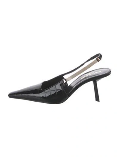 Pre-owned Saint Laurent Embossed Leather Animal Print Slingback Pumps In Black