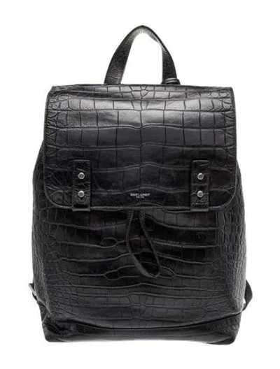 Pre-owned Saint Laurent Embossed Leather Backpack In Black