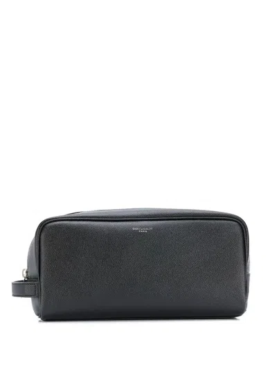Saint Laurent Embossed Leather Beauty Case Accessories In Black