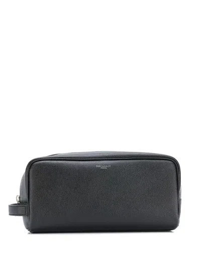 Saint Laurent Embossed Leather Beauty Case Accessories In Black