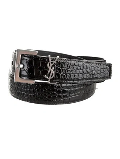 Pre-owned Saint Laurent Embossed Leather Belt In Black
