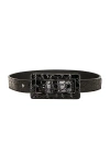 Saint Laurent Embossed Leather Belt In Nero