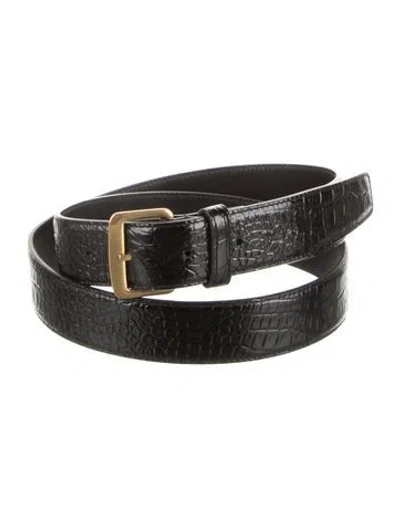 Pre-owned Saint Laurent Embossed Leather Belt W/ Tags In Black