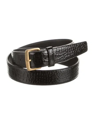 Pre-owned Saint Laurent Embossed Leather Belt W/ Tags In Black