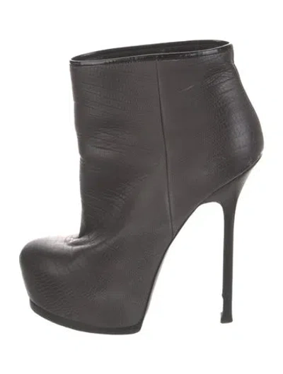 Pre-owned Saint Laurent Embossed Leather Boots In Black