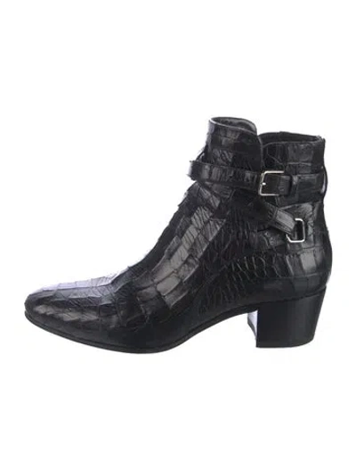 Pre-owned Saint Laurent Embossed Leather Boots In Black