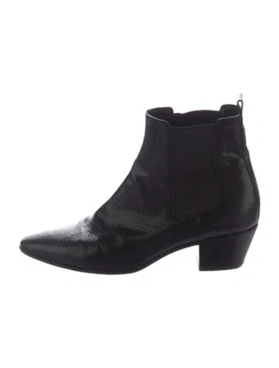 Pre-owned Saint Laurent Embossed Leather Chelsea Boots In Black