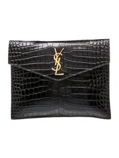 Pre-owned Saint Laurent Embossed Leather Clutch In Black
