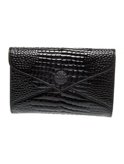 Pre-owned Saint Laurent Embossed Leather Clutch Vintage In Black